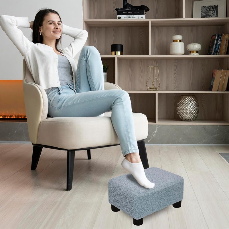 CAROLMADE Small Foot Stool Ottoman Footstool with Legs Under Desk Footrest for Living Room Bedroom and Office, Soft Blue - Image 4